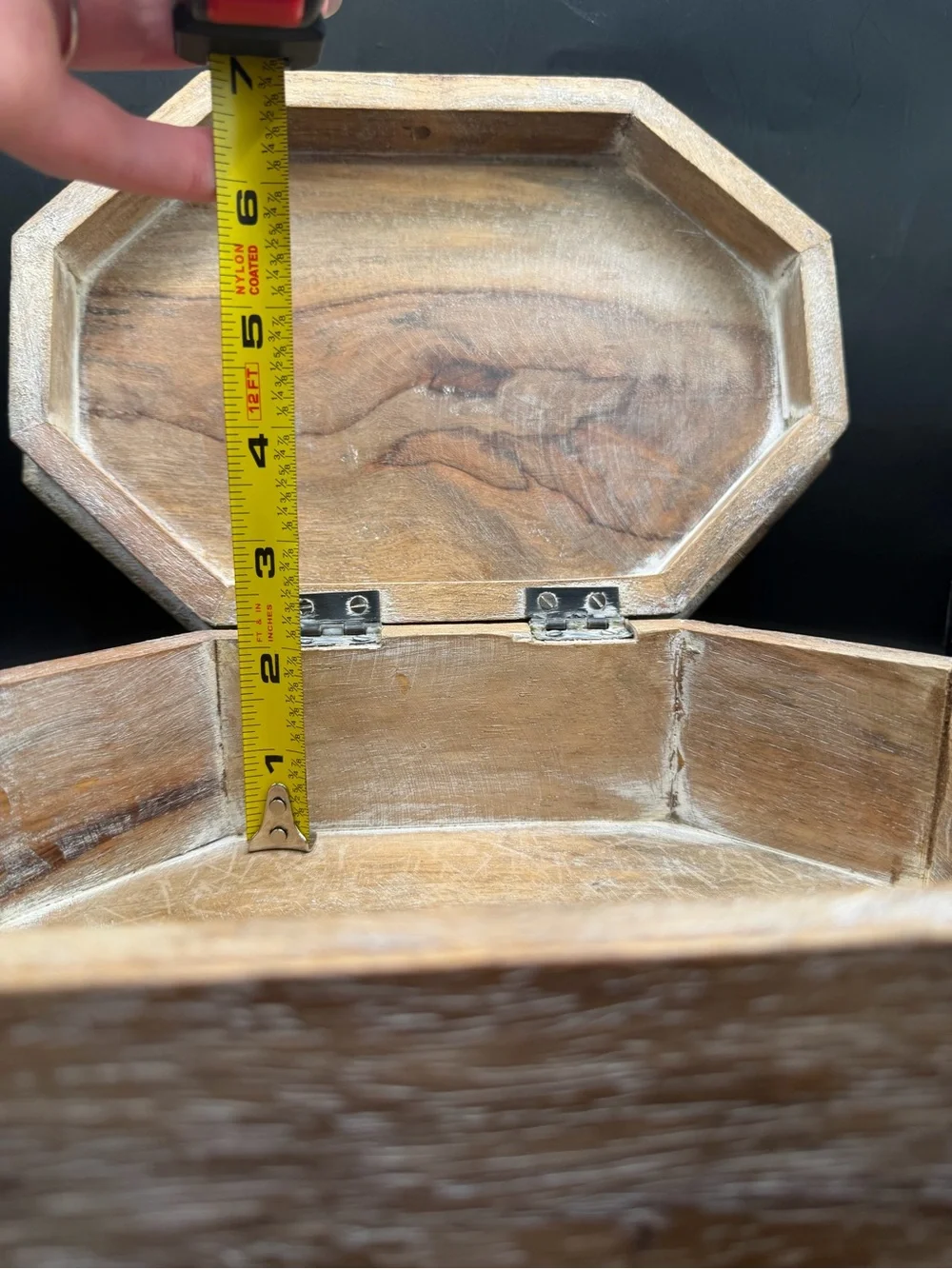 Vintage Hand Carved Wooden Octagon Keepsake Jewelry Box Rustic Decor